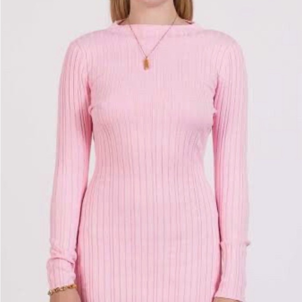 Anna Quan Soft Ribbed Long Sleeve Pink Knit Dress, AU 8 (small)